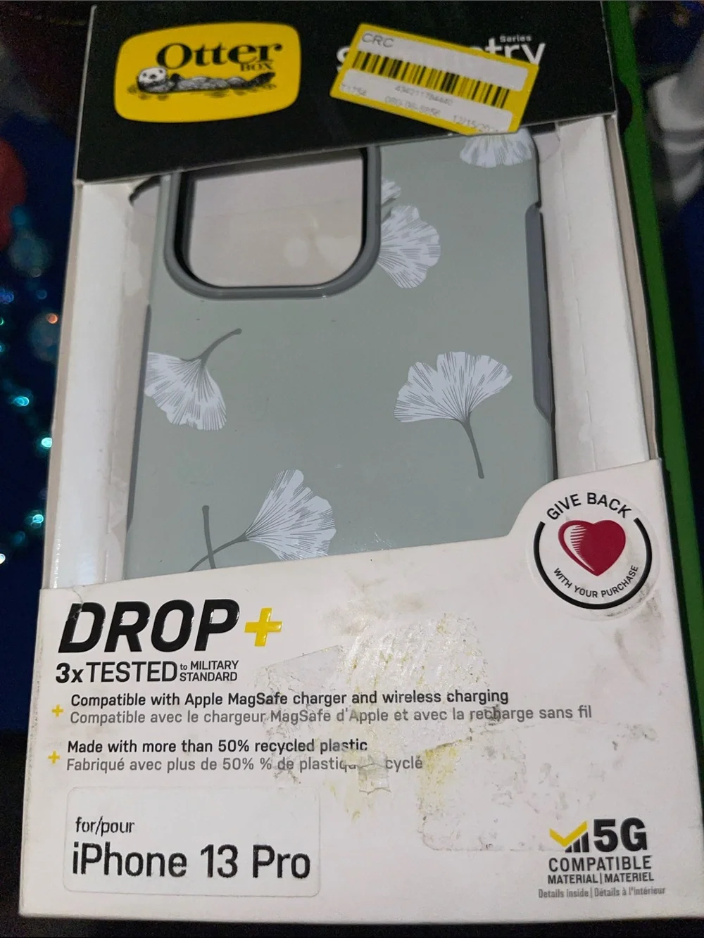 OtterBox Drop+ Light Gray Floral iPhone 13 Pro Case